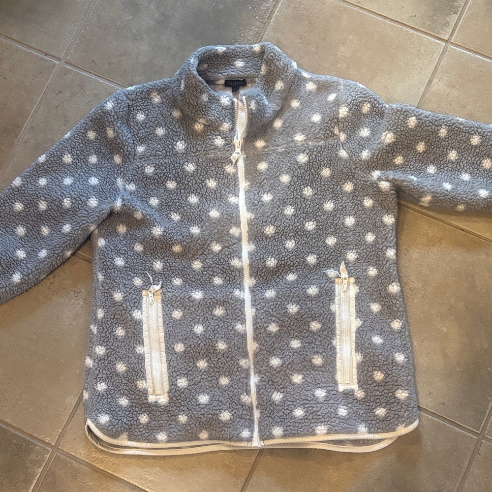 Talbots Gray and White Polka Dot Fleece Jacket